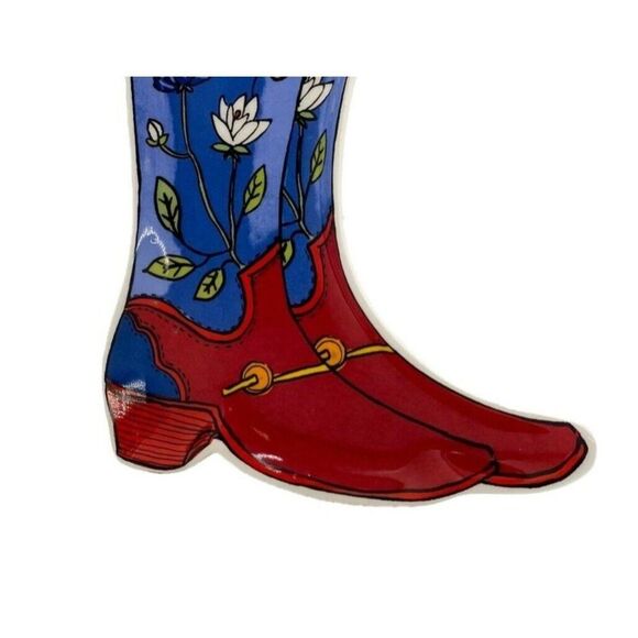 Pioneer Woman Country Western Boot Red Blue Small Plate Trinket Dish Stoneware - Picture 3 of 4